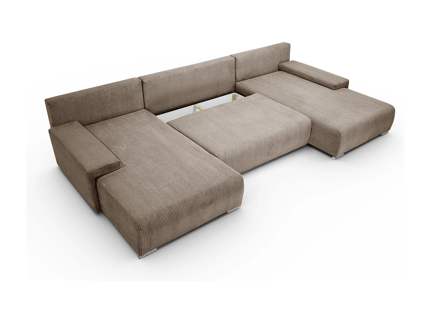 Canapé d'angle, Canapé en U, Tissu côtelé Poso, Brun clair, Livorno U