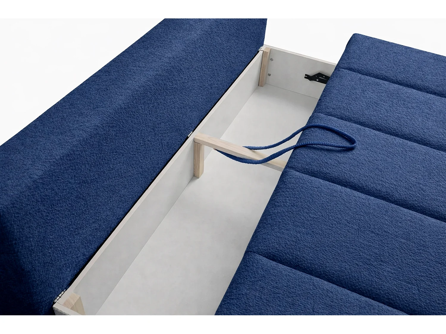 Canapé convertible avec fonction couchage et coffre de rangement, velours Monolith, Bleu foncé, PIANO