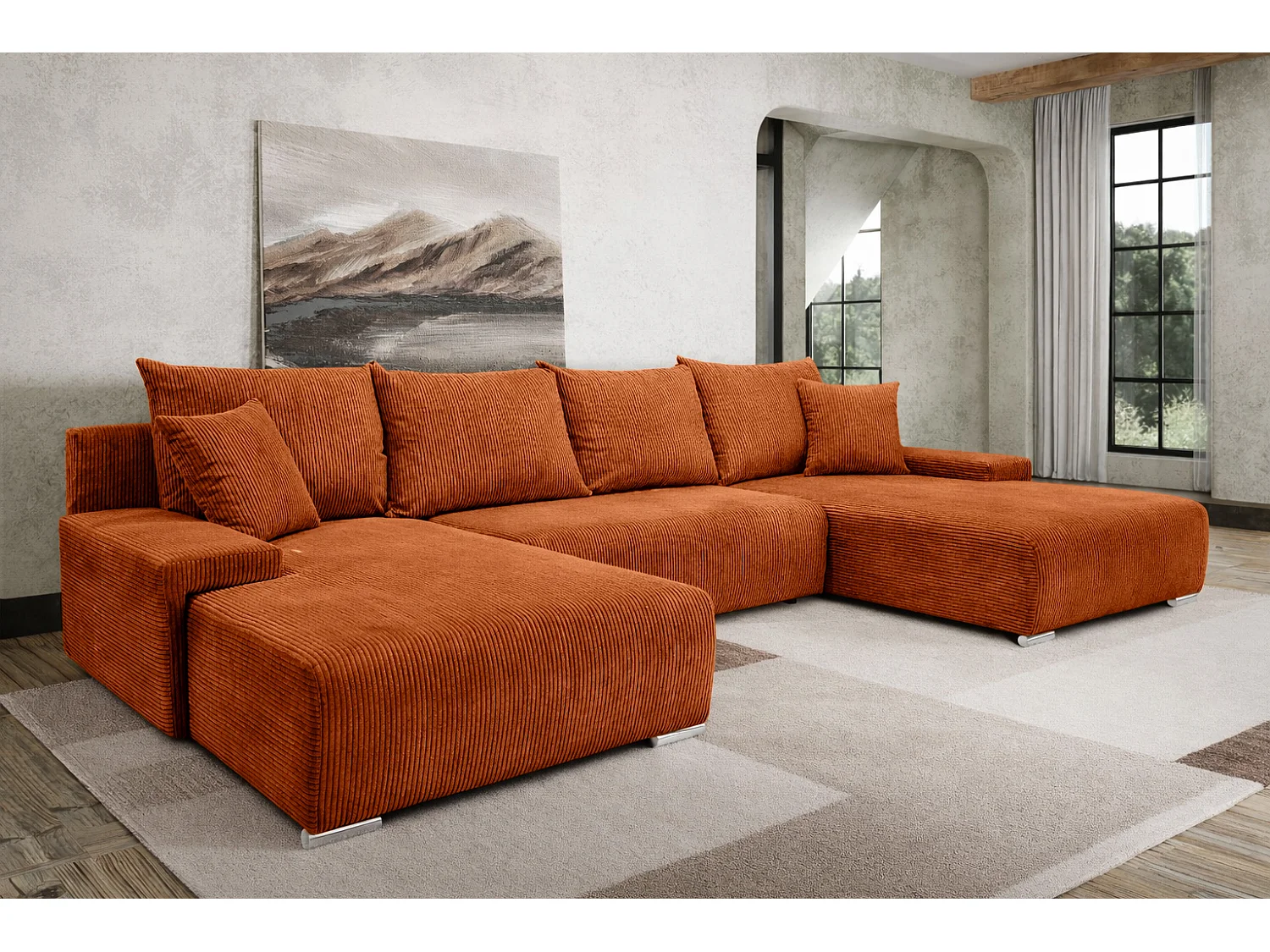 Canapé d'angle, Canapé en U, Tissu côtelé Poso, Cuivre, Livorno U