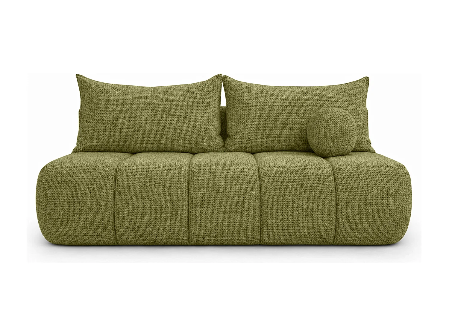 Canapé convertible avec fonction couchage et coffre de rangement, tissu chenille Flow, Olive, PIANO