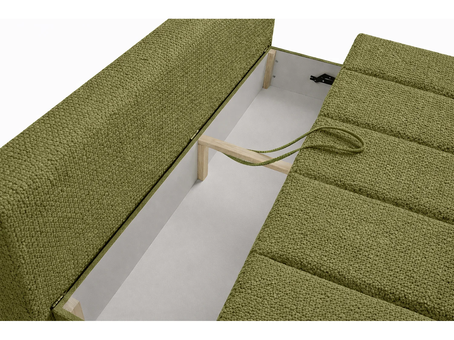 Canapé convertible avec fonction couchage et coffre de rangement, tissu chenille Flow, Olive, PIANO