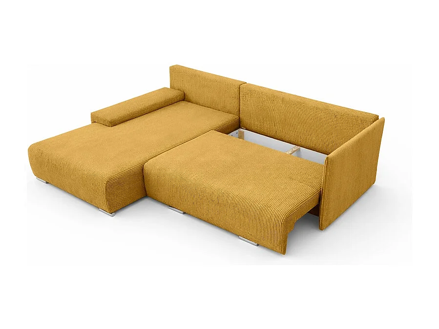Canapé d'angle, Canapé en L, Tissu côtelé Poso, Jaune, Gauche, Livorno L