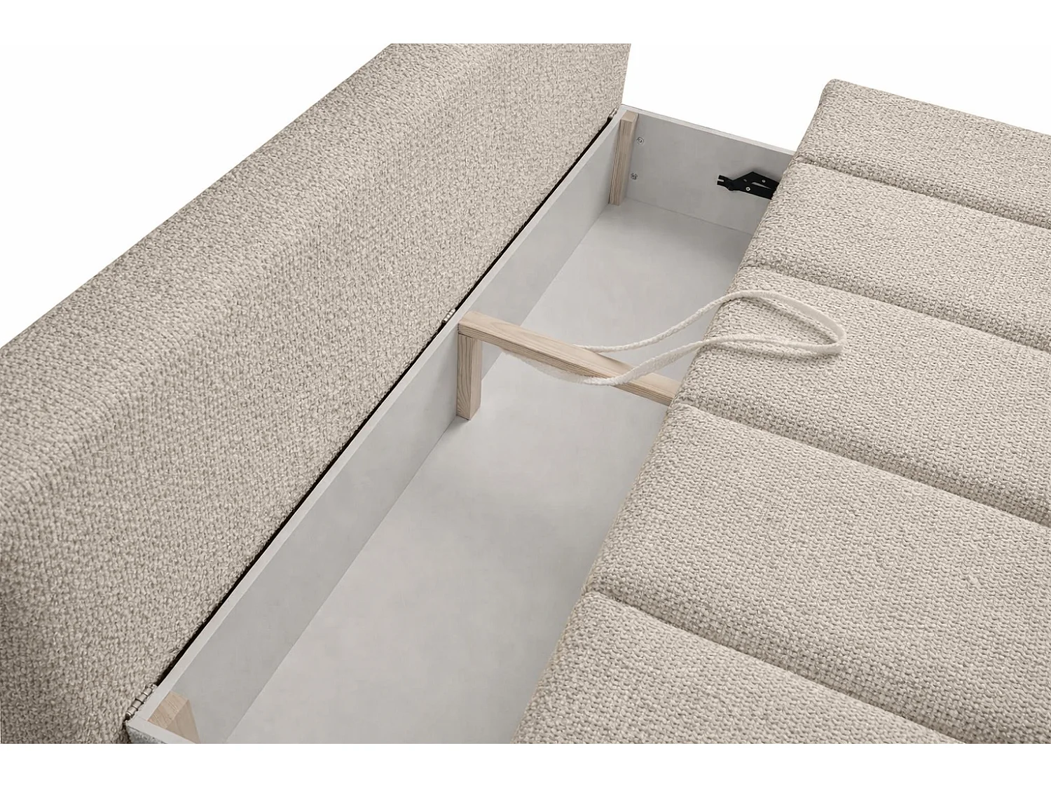 Canapé convertible avec fonction couchage et coffre de rangement, tissu chenille Flow, Beige, PIANO