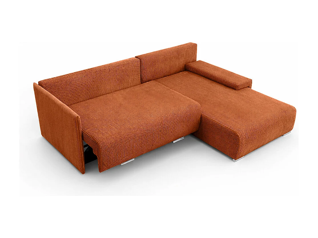 Canapé d'angle, Canapé en L, Tissu côtelé Poso, Cuivre, Droite, Livorno L
