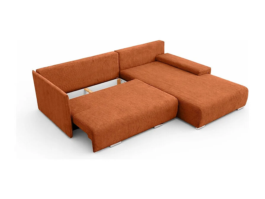 Canapé d'angle, Canapé en L, Tissu côtelé Poso, Cuivre, Droite, Livorno L