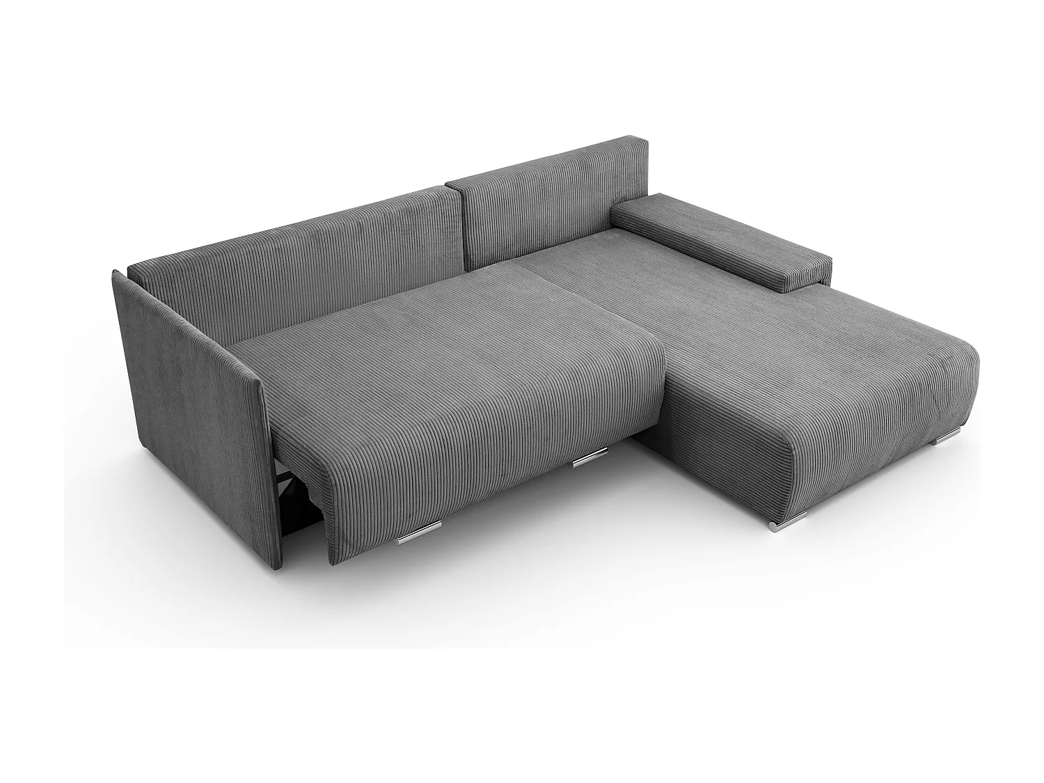 Canapé d'angle, Canapé en L, Tissu côtelé Poso, Gris, Droite, Livorno L