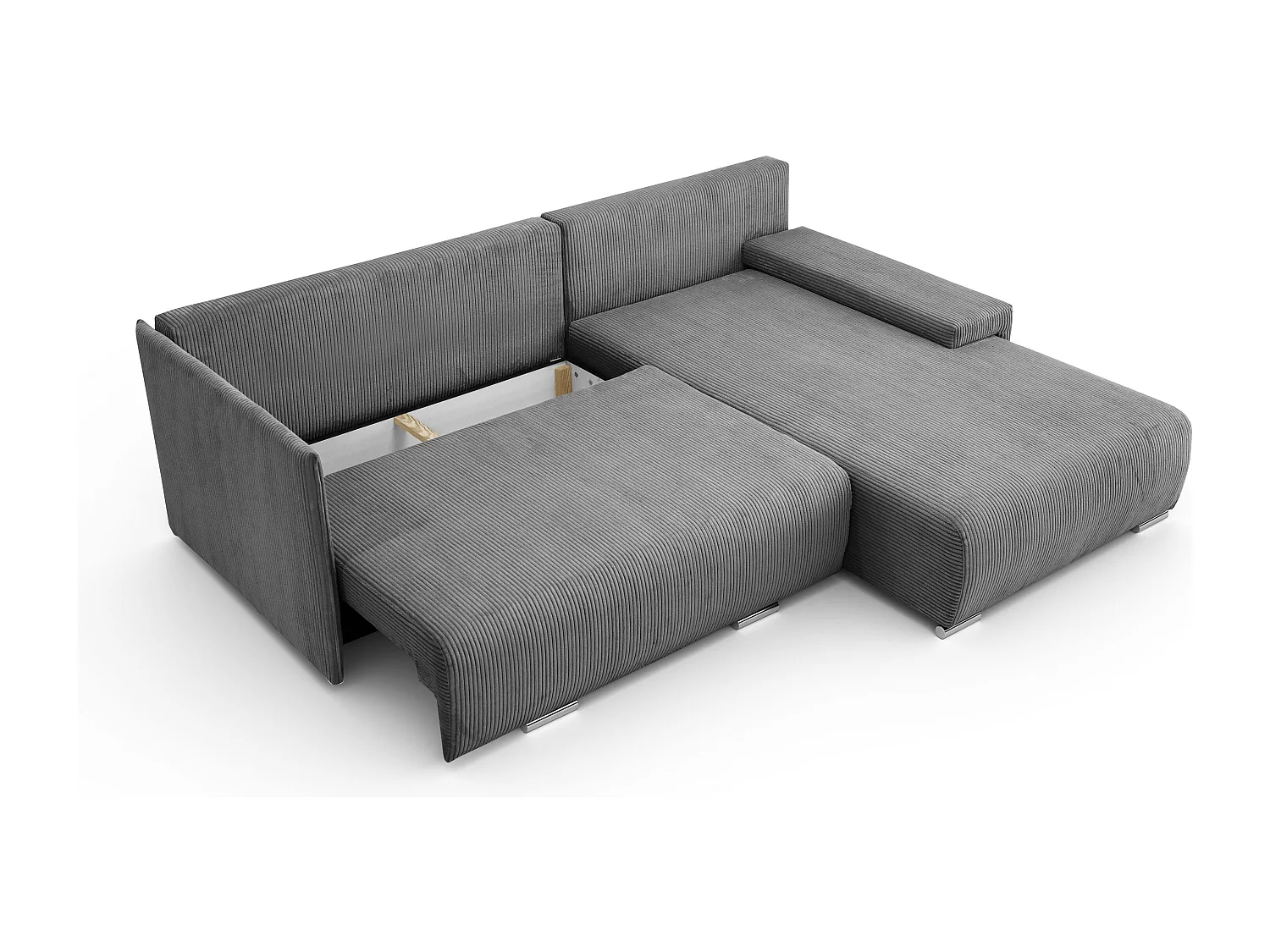 Canapé d'angle, Canapé en L, Tissu côtelé Poso, Gris, Droite, Livorno L