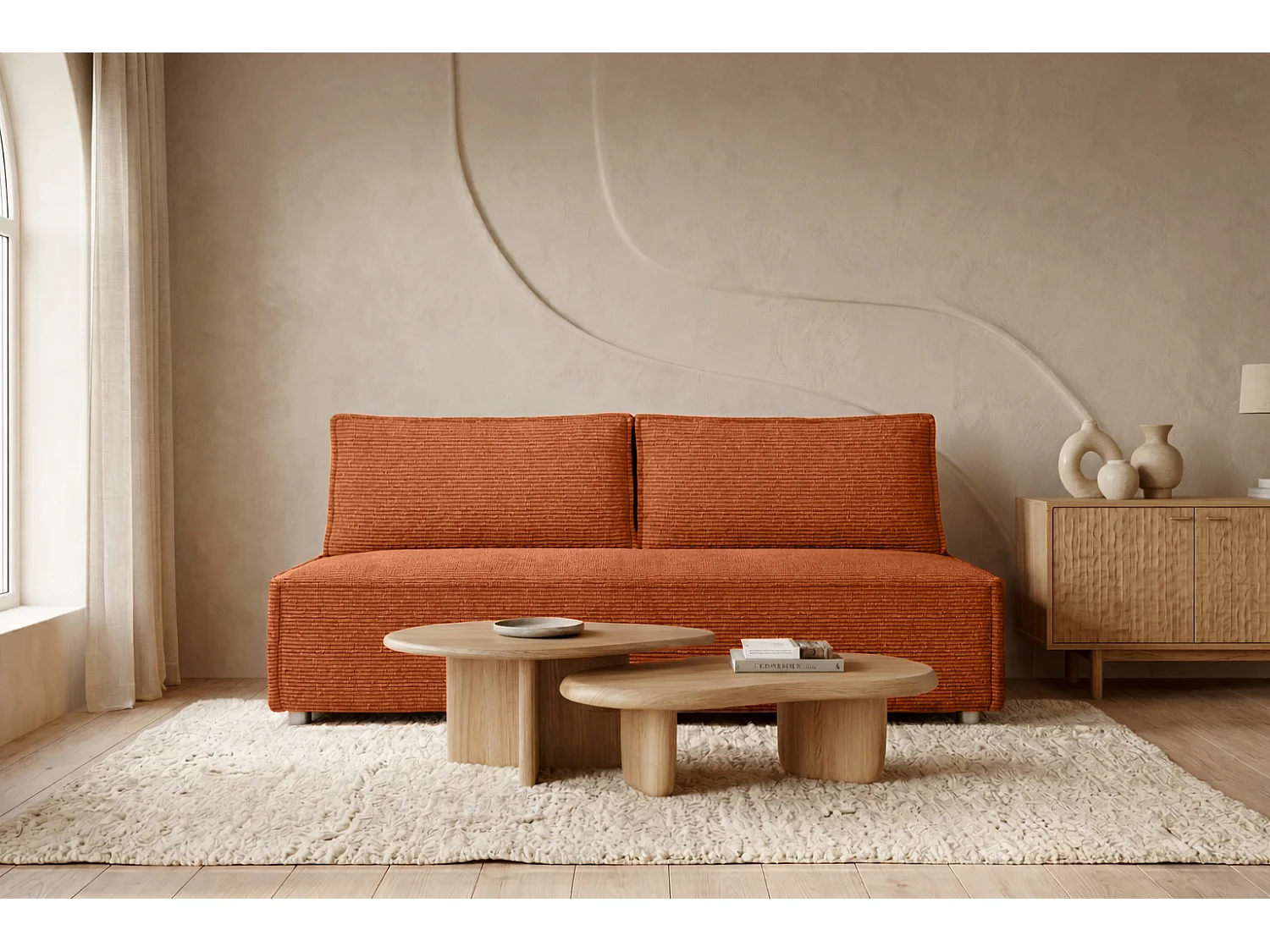 Canapé convertible DUO Poso en tissu - plusieurs coloris cuivre