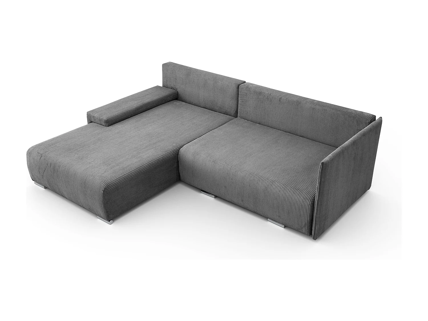 Canapé d'angle, Canapé en L, Tissu côtelé Poso, Gris, Gauche, Livorno L