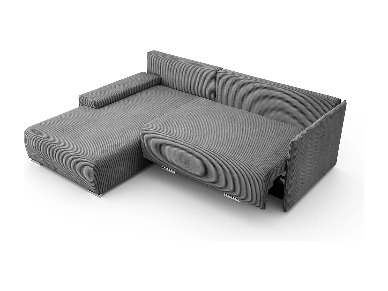 Canapé d'angle, Canapé en L, Tissu côtelé Poso, Gris, Gauche, Livorno L
