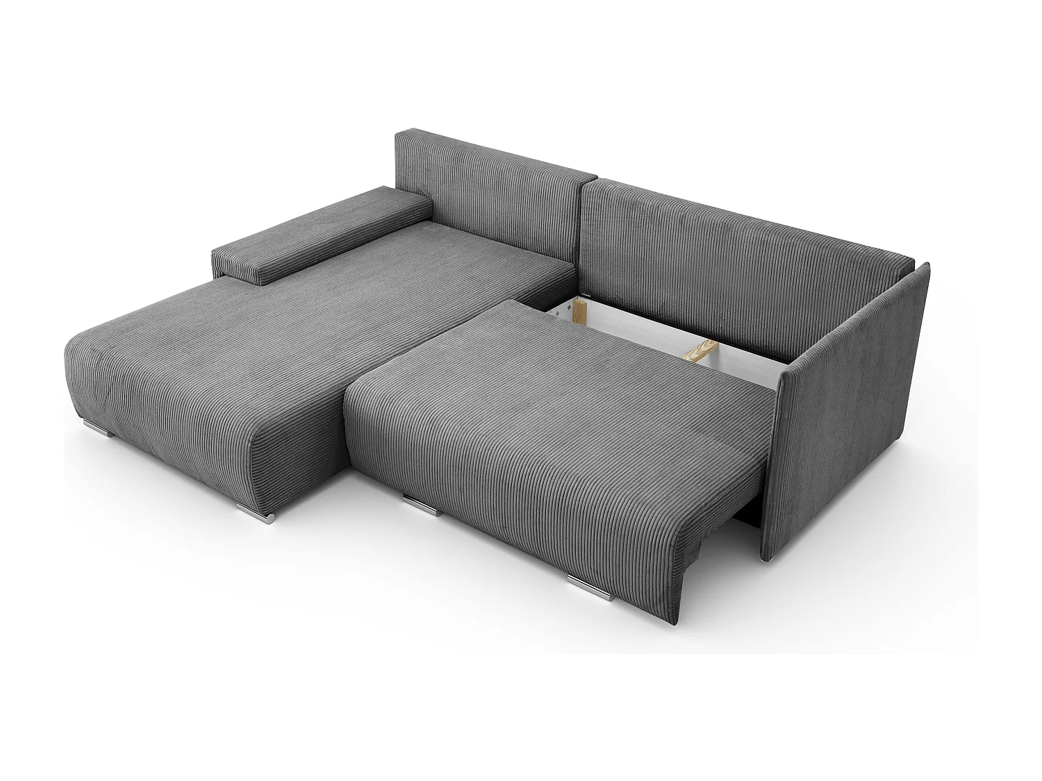 Canapé d'angle, Canapé en L, Tissu côtelé Poso, Gris, Gauche, Livorno L