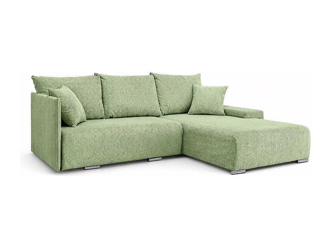 Canapé d'angle, Canapé en L, Tissu côtelé Poso, Vert clair, Droite, Livorno L