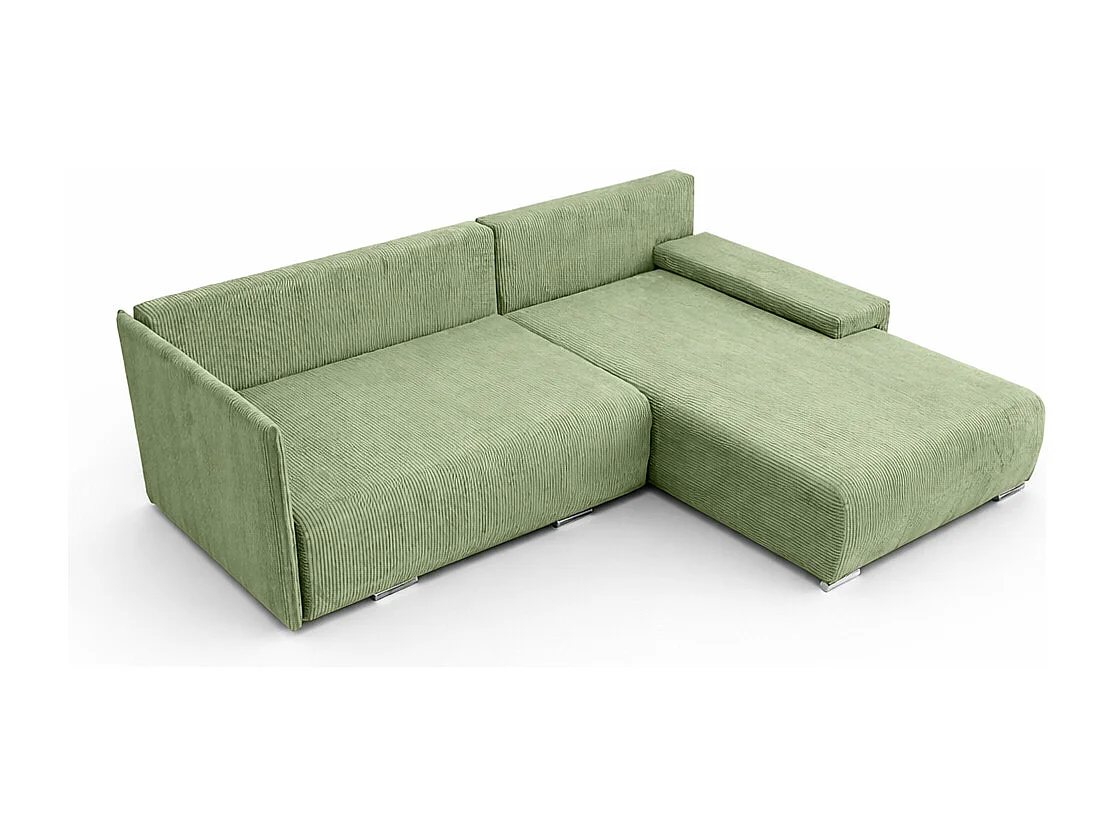 Canapé d'angle, Canapé en L, Tissu côtelé Poso, Vert clair, Droite, Livorno L