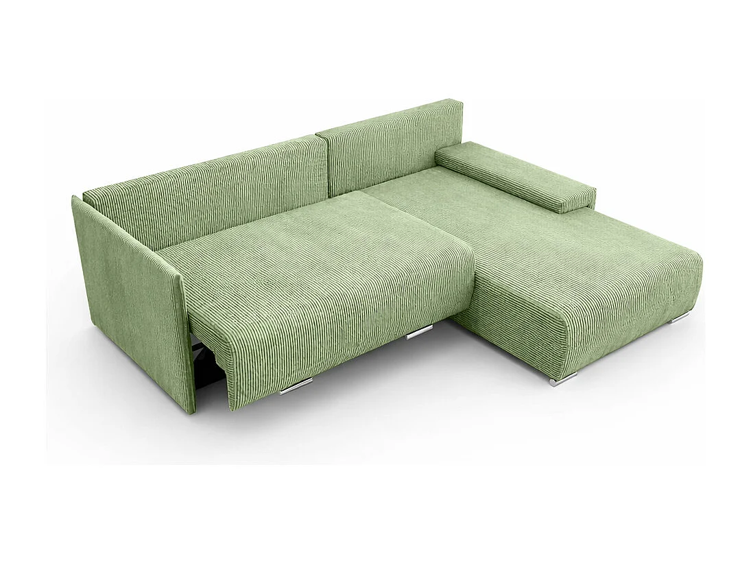 Canapé d'angle, Canapé en L, Tissu côtelé Poso, Vert clair, Droite, Livorno L