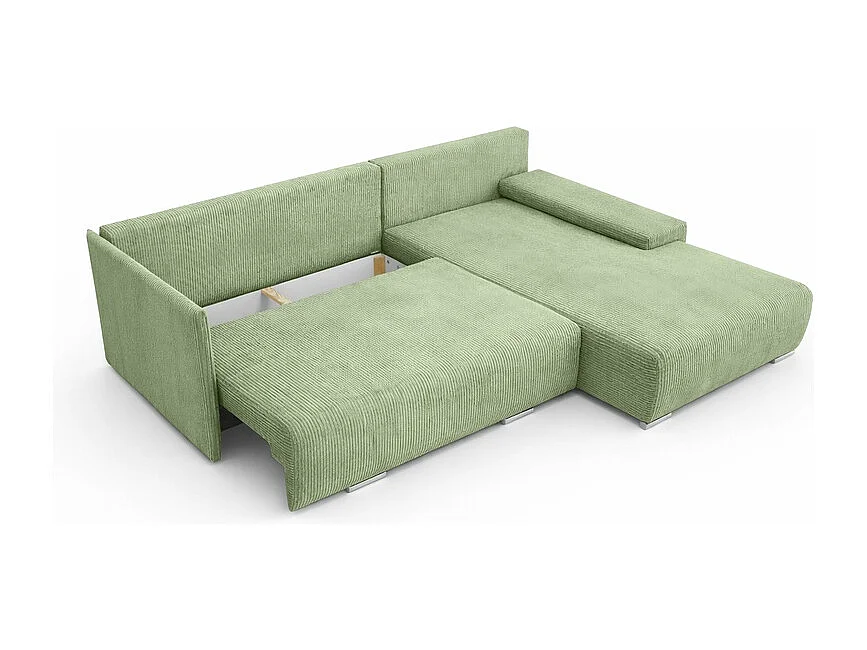 Canapé d'angle, Canapé en L, Tissu côtelé Poso, Vert clair, Droite, Livorno L