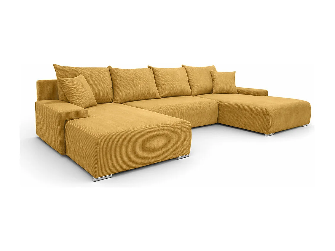 Canapé d'angle, Canapé en U, Tissu côtelé Poso, Jaune, Livorno U