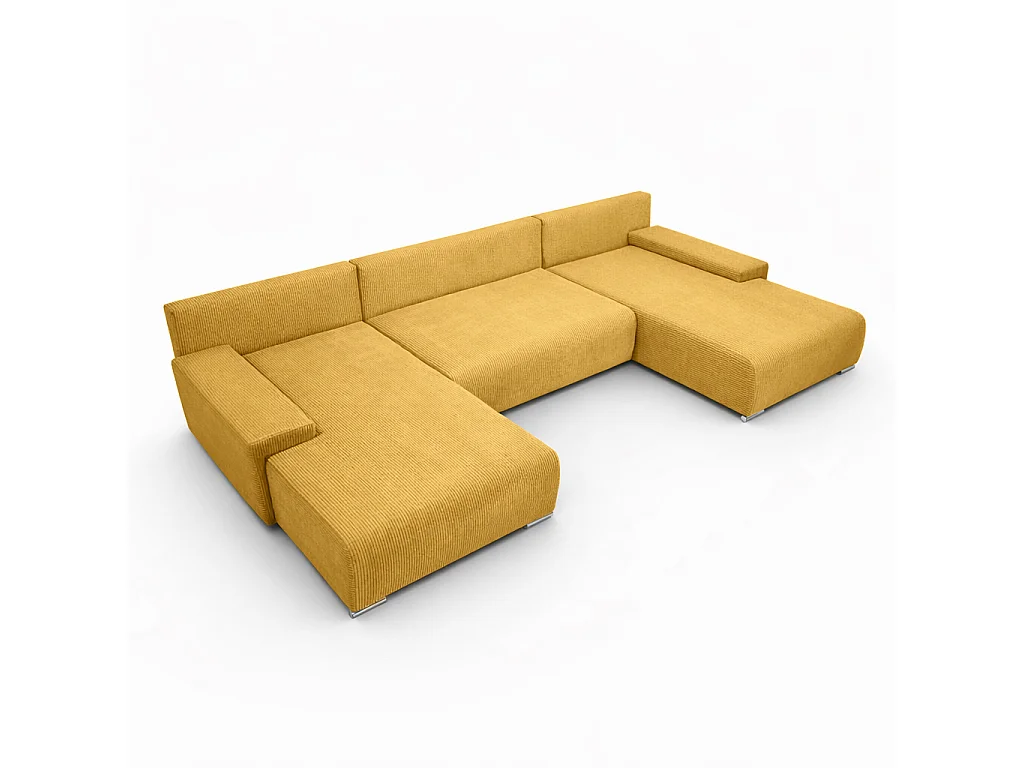 Canapé d'angle, Canapé en U, Tissu côtelé Poso, Jaune, Livorno U