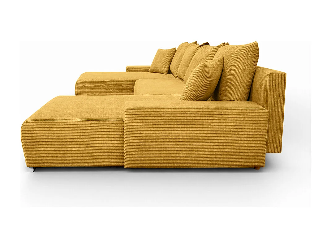 Canapé d'angle, Canapé en U, Tissu côtelé Poso, Jaune, Livorno U