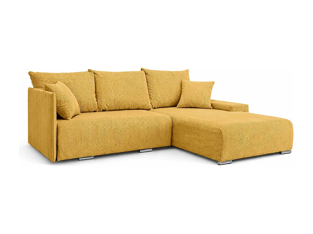 Canapé d'angle, Canapé en L, Tissu côtelé Poso, Jaune, Droite, Livorno L