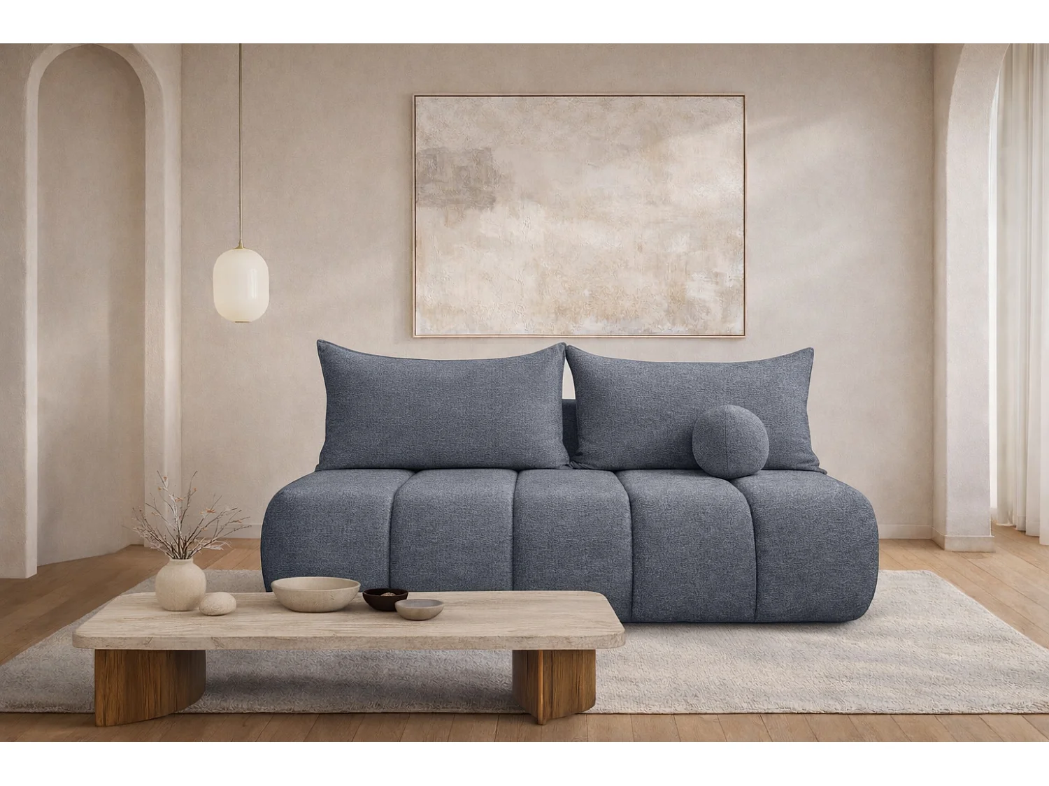 Canapé convertible avec fonction couchage et coffre de rangement, velours Monolith, Argent, PIANO