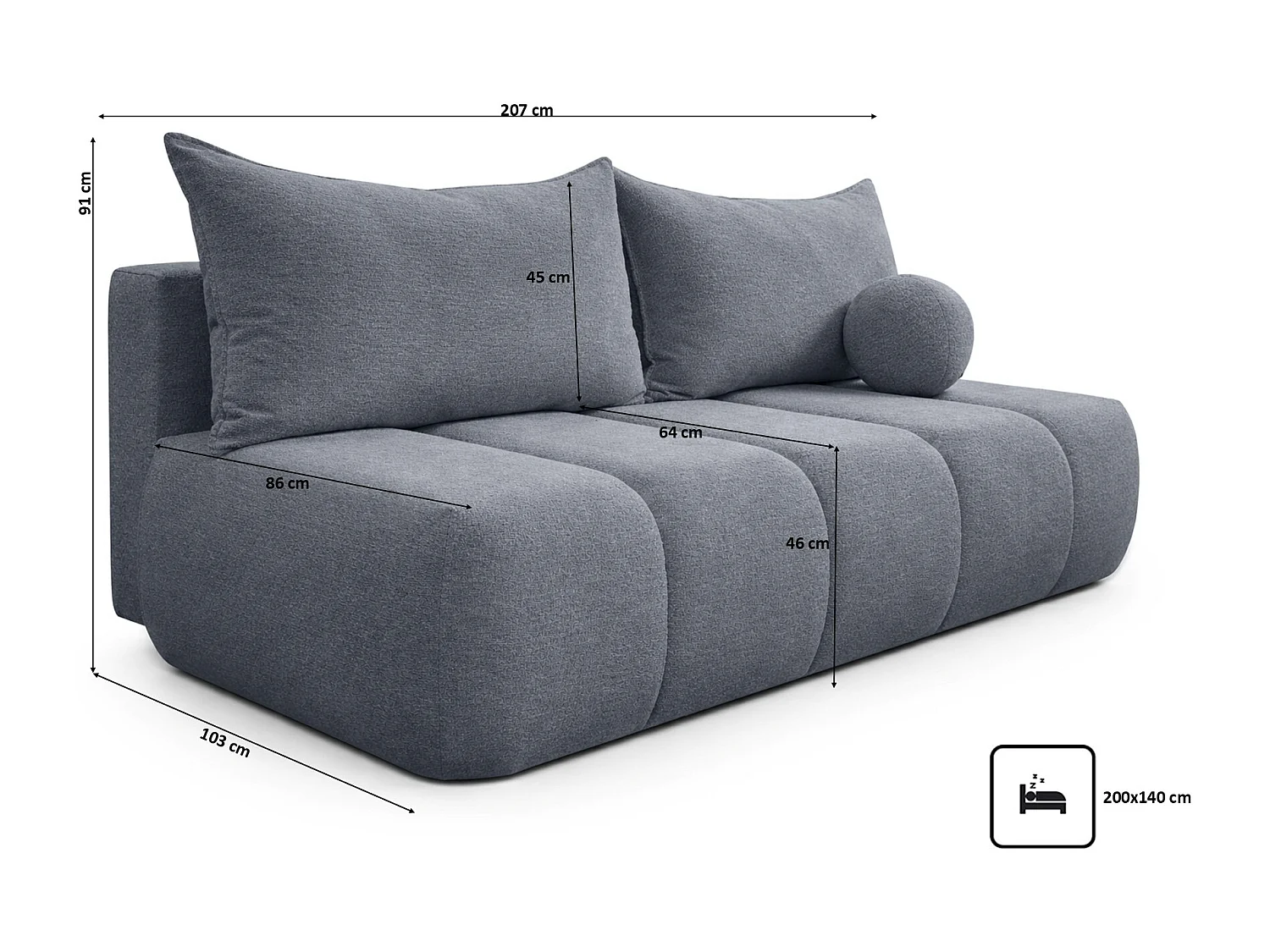 Canapé convertible avec fonction couchage et coffre de rangement, velours Monolith, Argent, PIANO