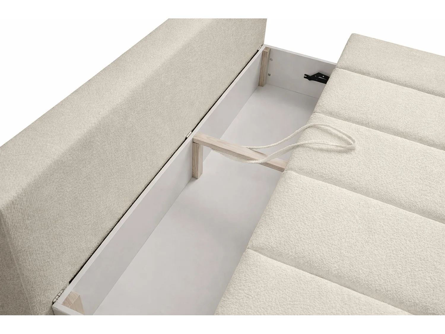 Canapé convertible avec fonction couchage et coffre de rangement, velours Monolith, Ecru, PIANO