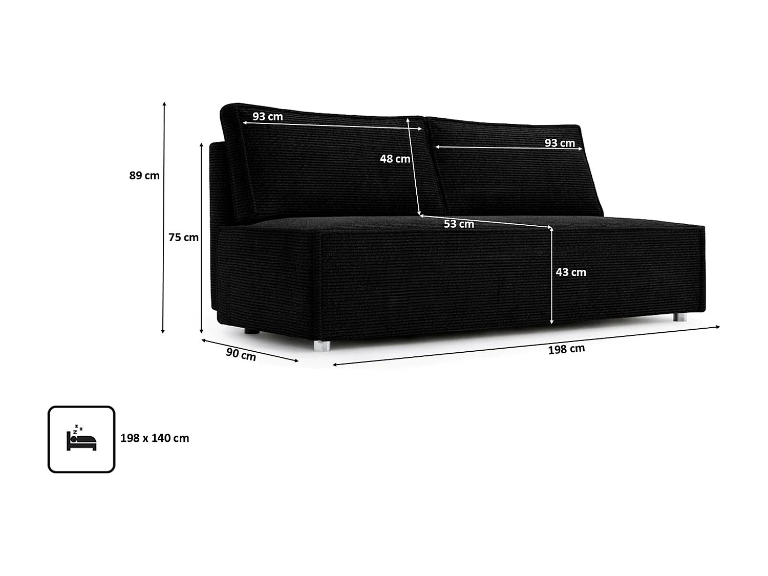 Canapé convertible DUO Poso en tissu - plusieurs coloris noir