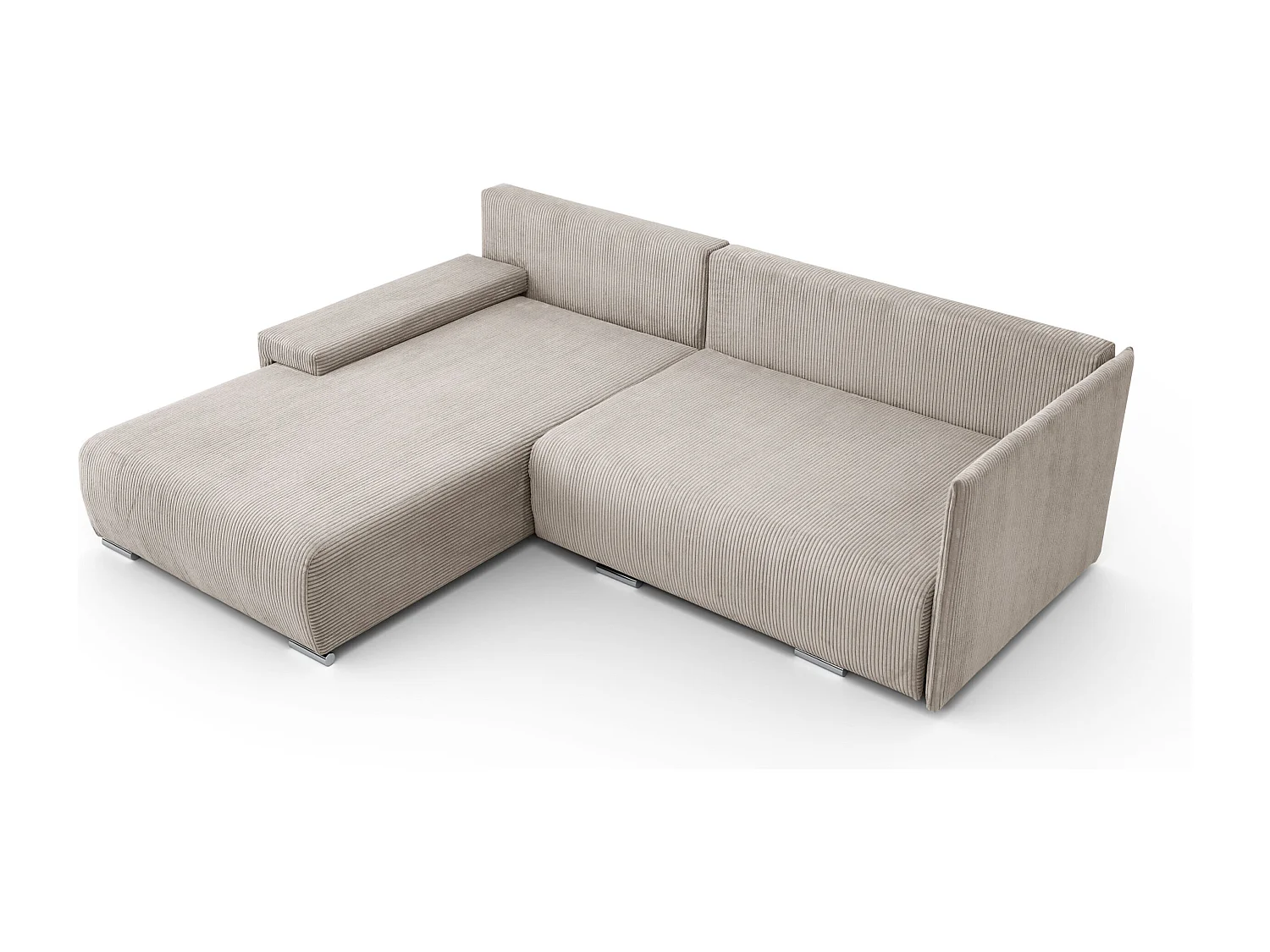 Canapé d'angle, Canapé en L, Tissu côtelé Poso, Beige, Gauche, Livorno L