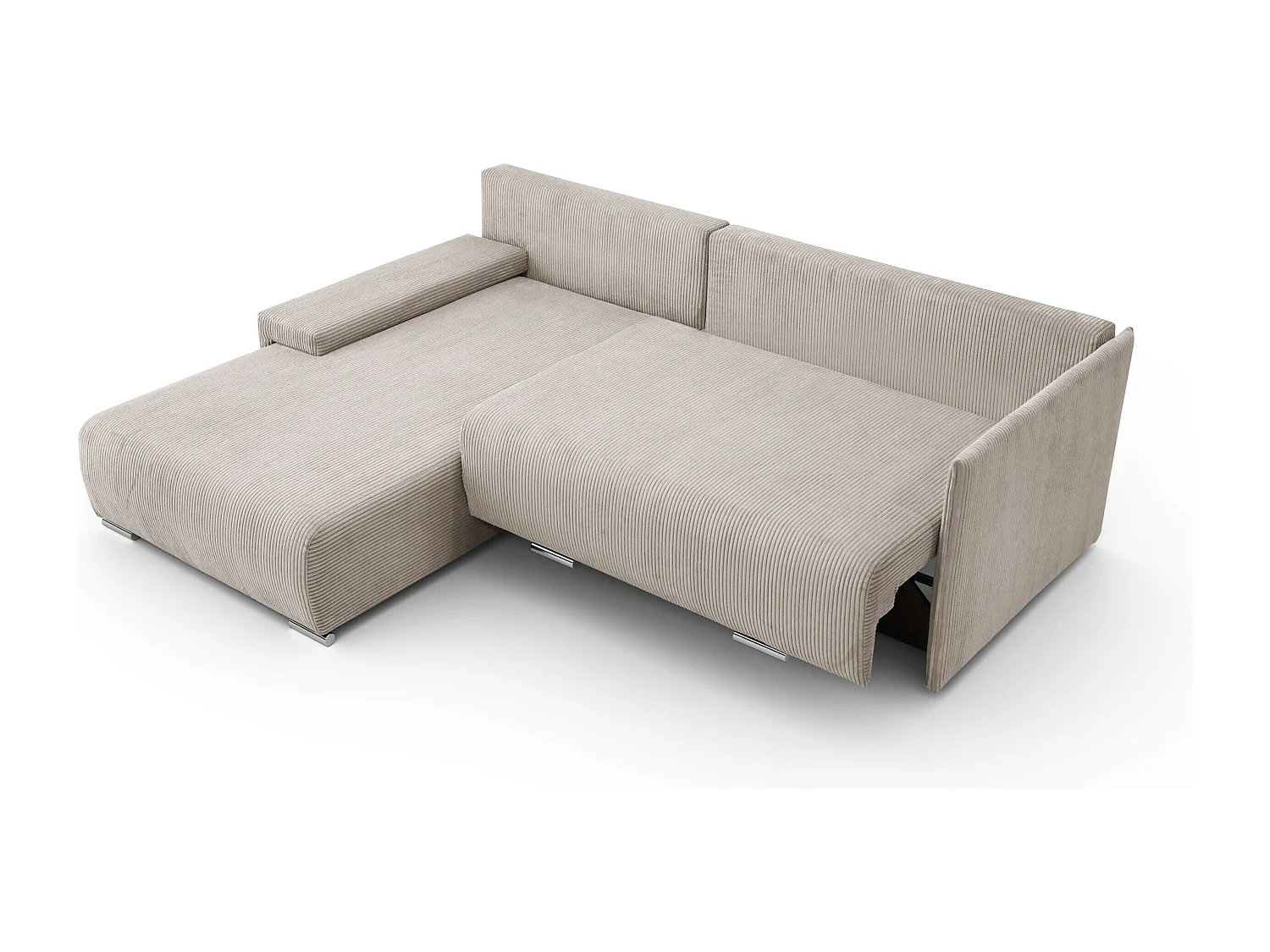 Canapé d'angle, Canapé en L, Tissu côtelé Poso, Beige, Gauche, Livorno L