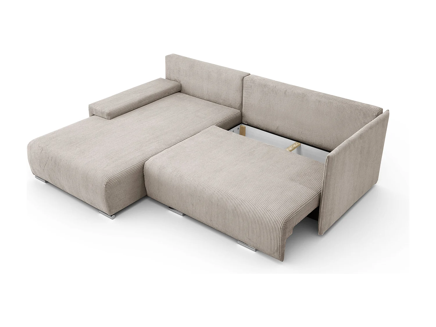 Canapé d'angle, Canapé en L, Tissu côtelé Poso, Beige, Gauche, Livorno L