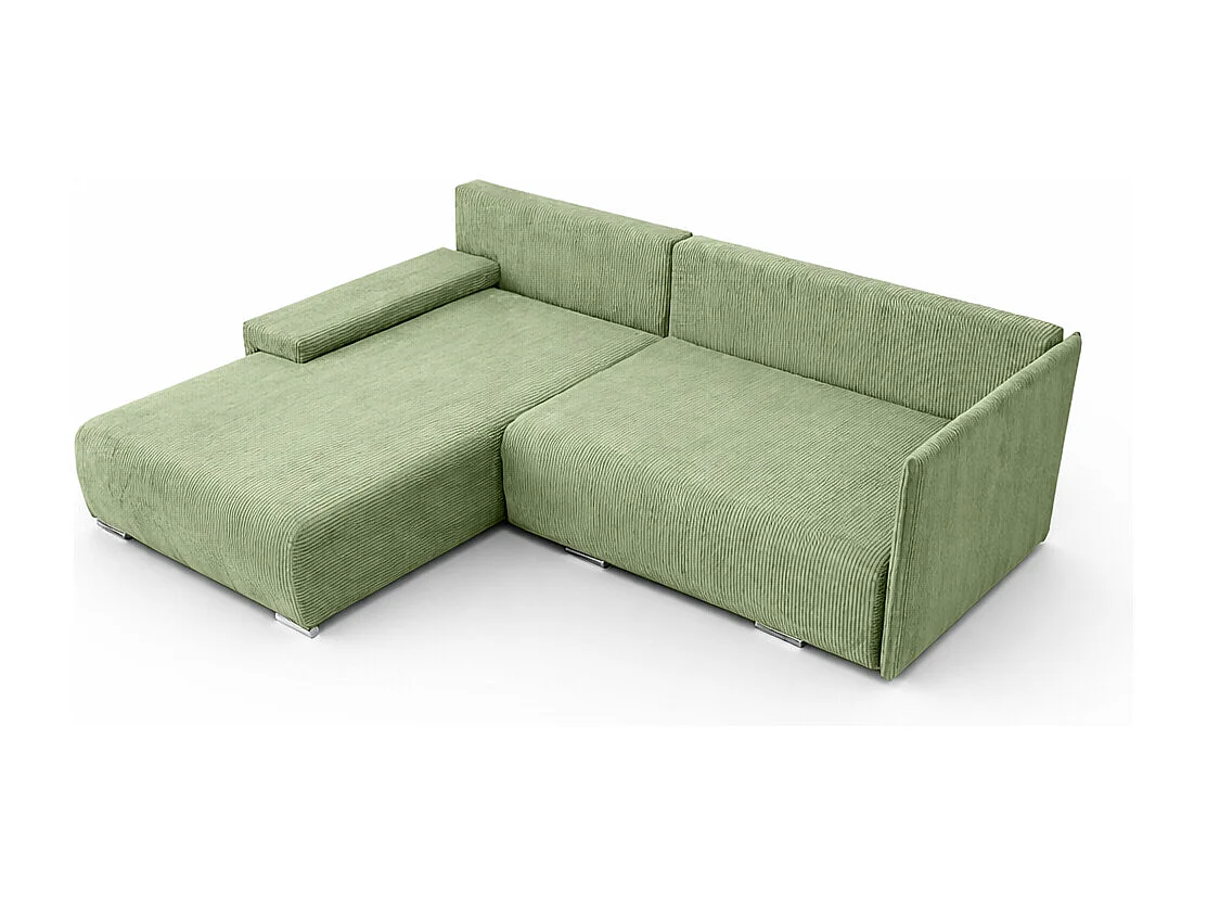 Canapé d'angle, Canapé en L, Tissu côtelé Poso, Vert clair, Gauche, Livorno L
