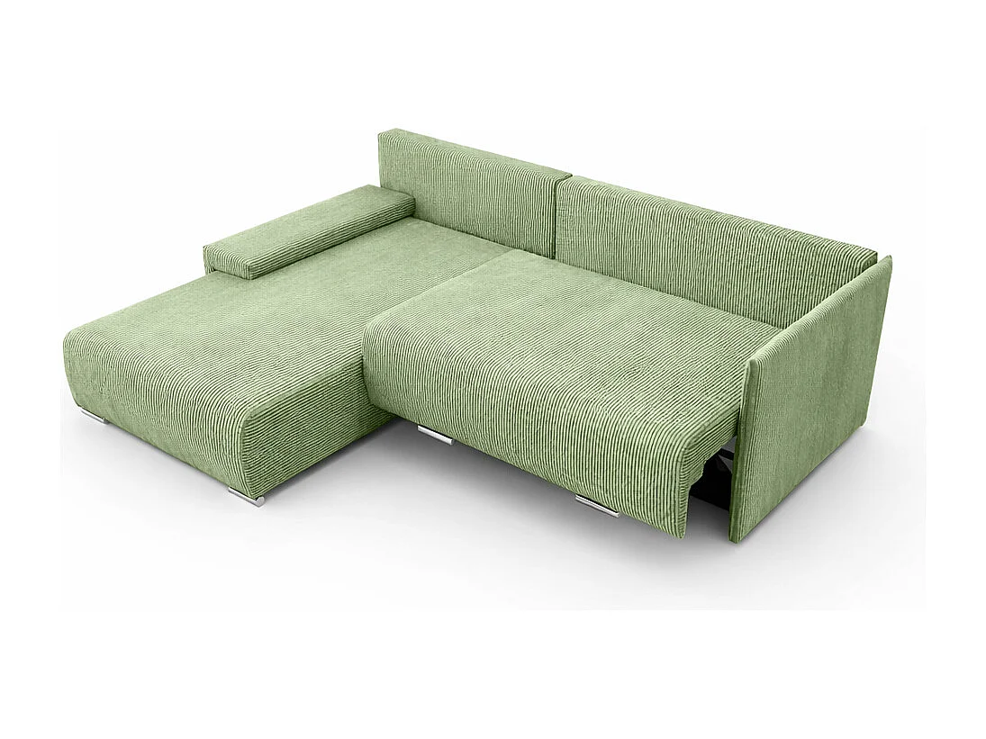 Canapé d'angle, Canapé en L, Tissu côtelé Poso, Vert clair, Gauche, Livorno L