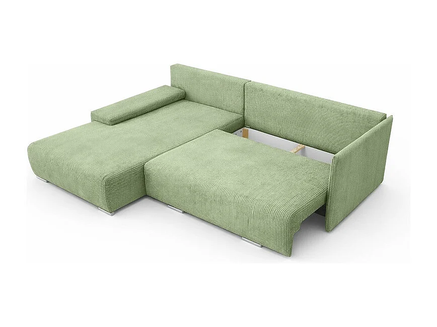 Canapé d'angle, Canapé en L, Tissu côtelé Poso, Vert clair, Gauche, Livorno L