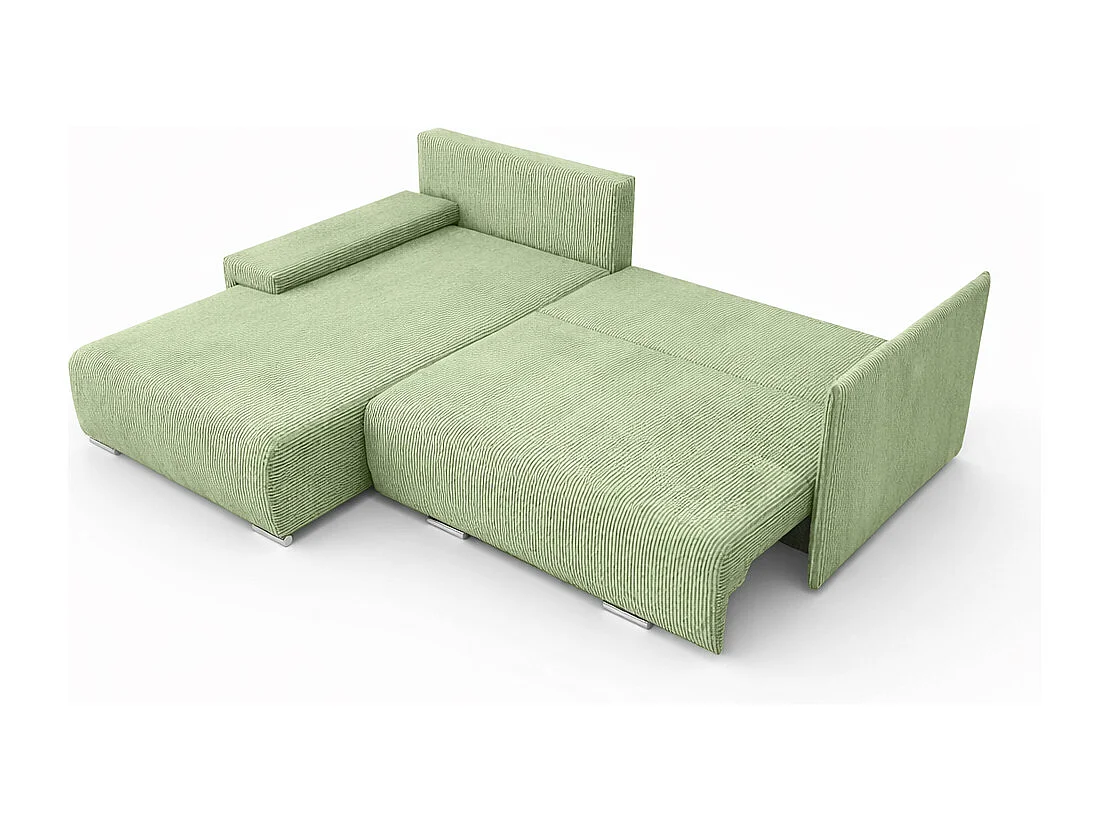 Canapé d'angle, Canapé en L, Tissu côtelé Poso, Vert clair, Gauche, Livorno L