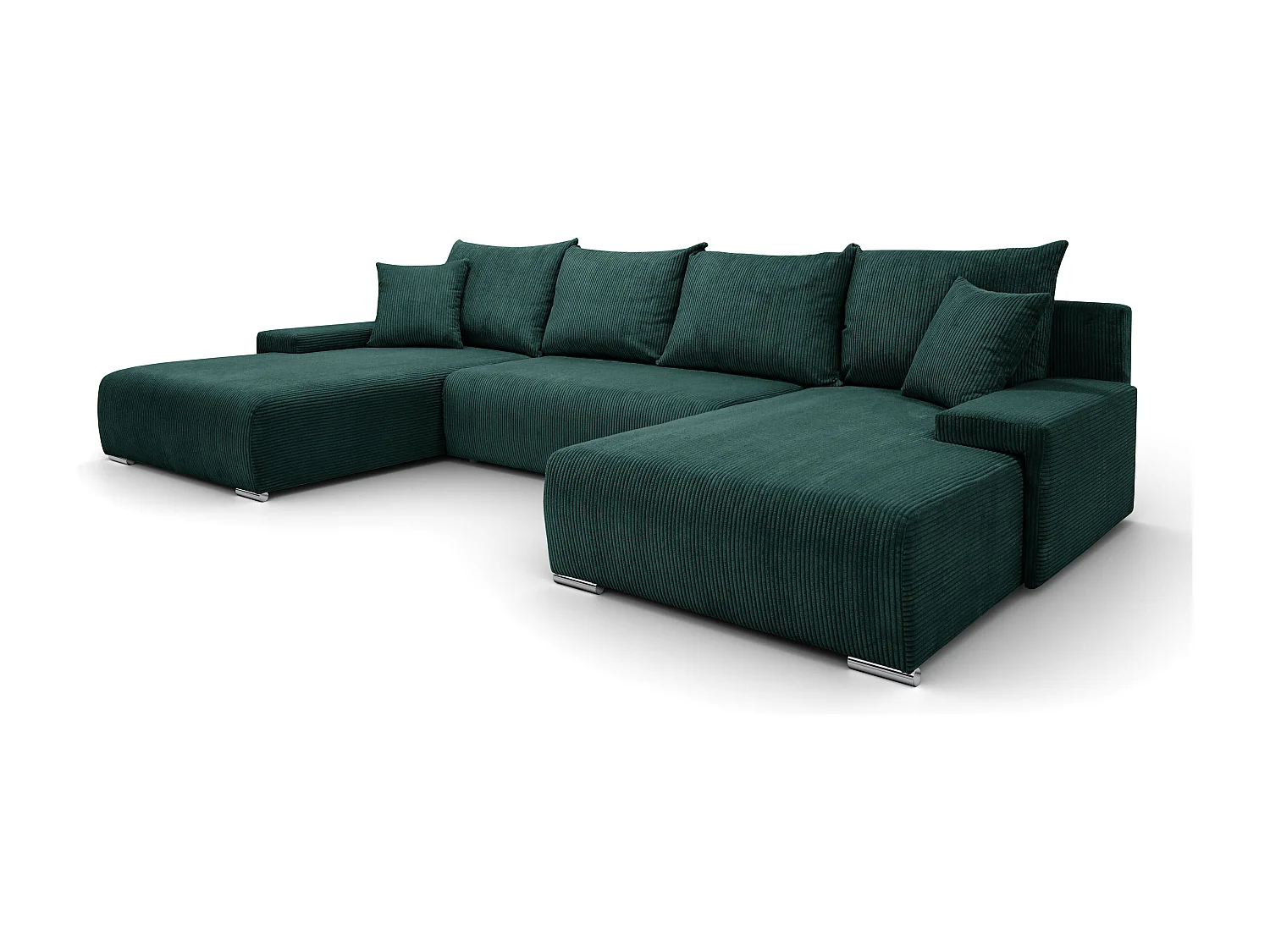 Canapé d'angle, Canapé en U, Tissu côtelé Poso, Vert, Livorno U