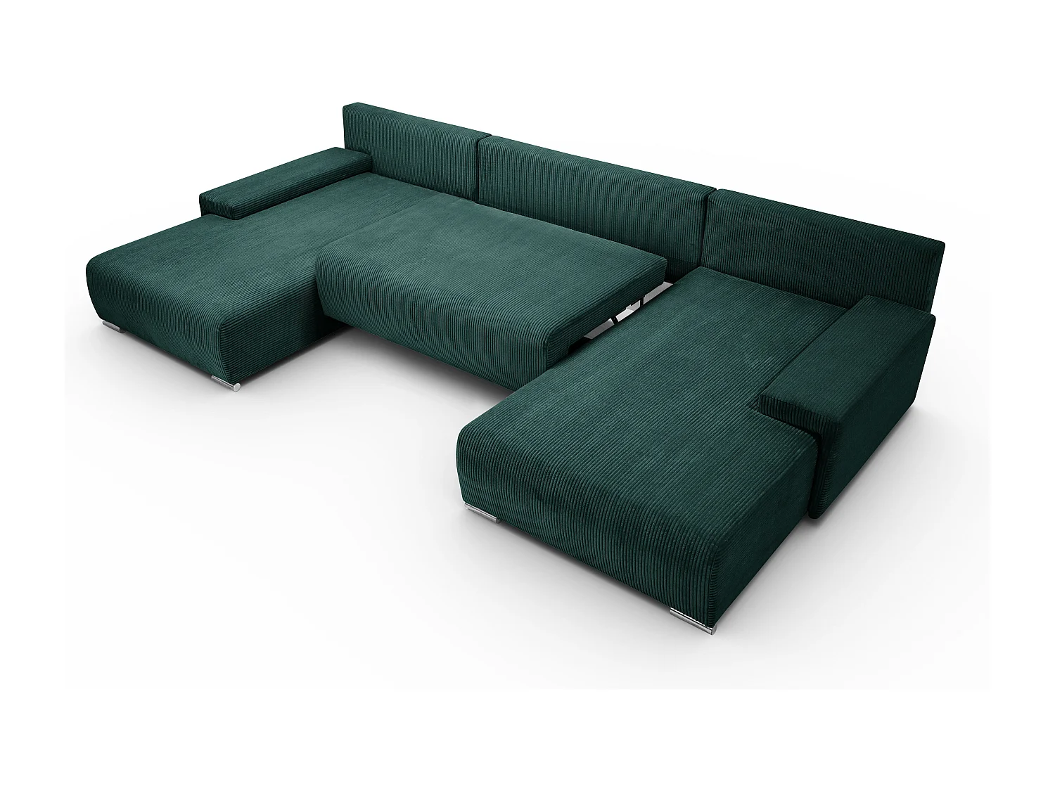 Canapé d'angle, Canapé en U, Tissu côtelé Poso, Vert, Livorno U