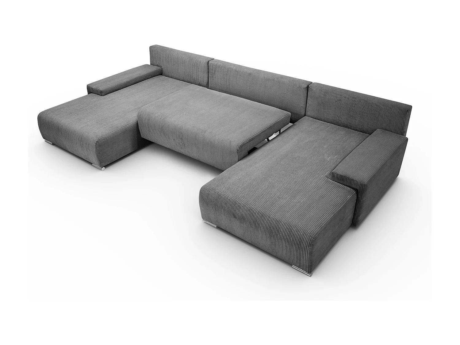 Canapé d'angle, Canapé en U, Tissu côtelé Poso, Gris, Livorno U