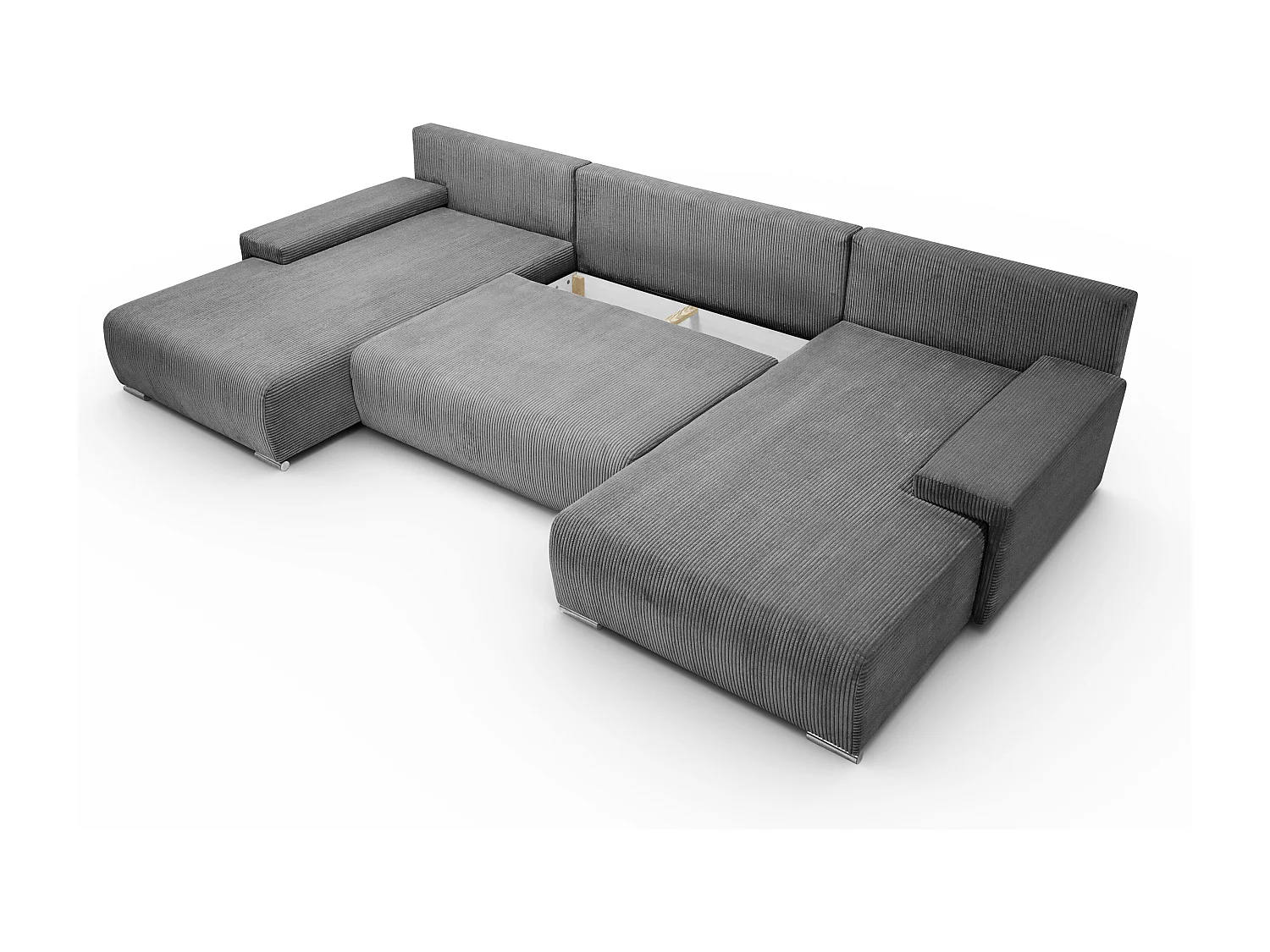 Canapé d'angle, Canapé en U, Tissu côtelé Poso, Gris, Livorno U