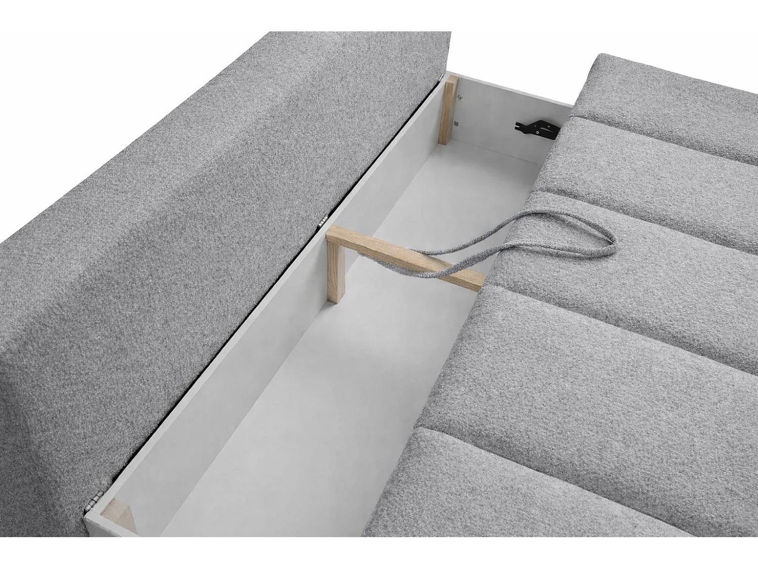 Canapé convertible avec fonction couchage et coffre de rangement, velours Monolith, Gris clair, PIANO