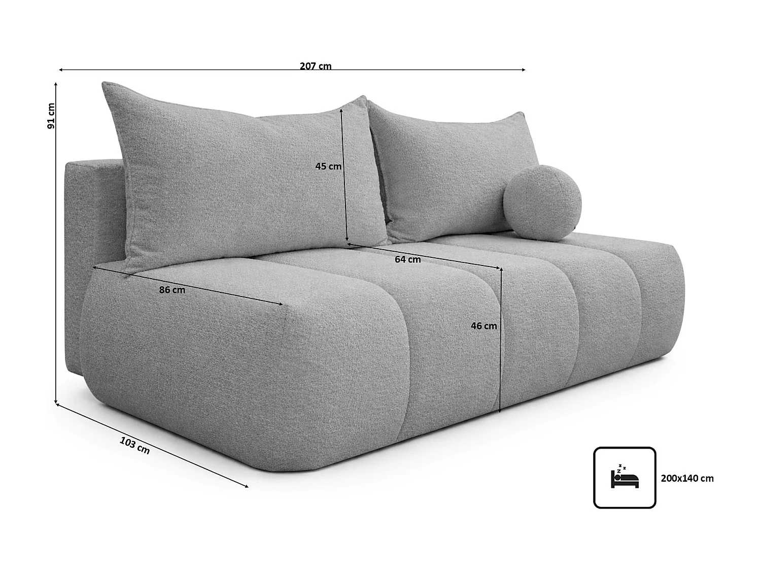 Canapé convertible avec fonction couchage et coffre de rangement, velours Monolith, Gris clair, PIANO