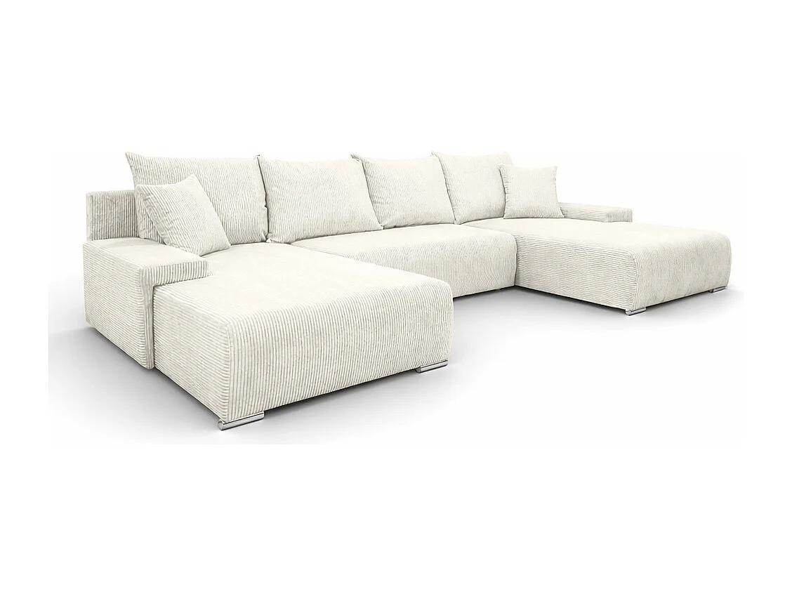 Canapé d'angle, Canapé en U, Tissu côtelé Poso, Écru, Livorno U