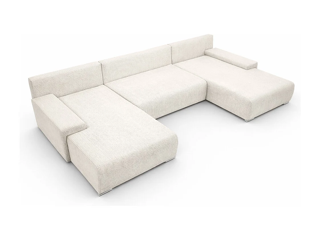 Canapé d'angle, Canapé en U, Tissu côtelé Poso, Écru, Livorno U