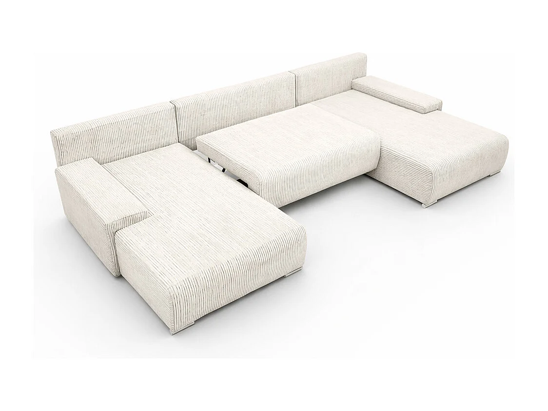 Canapé d'angle, Canapé en U, Tissu côtelé Poso, Écru, Livorno U