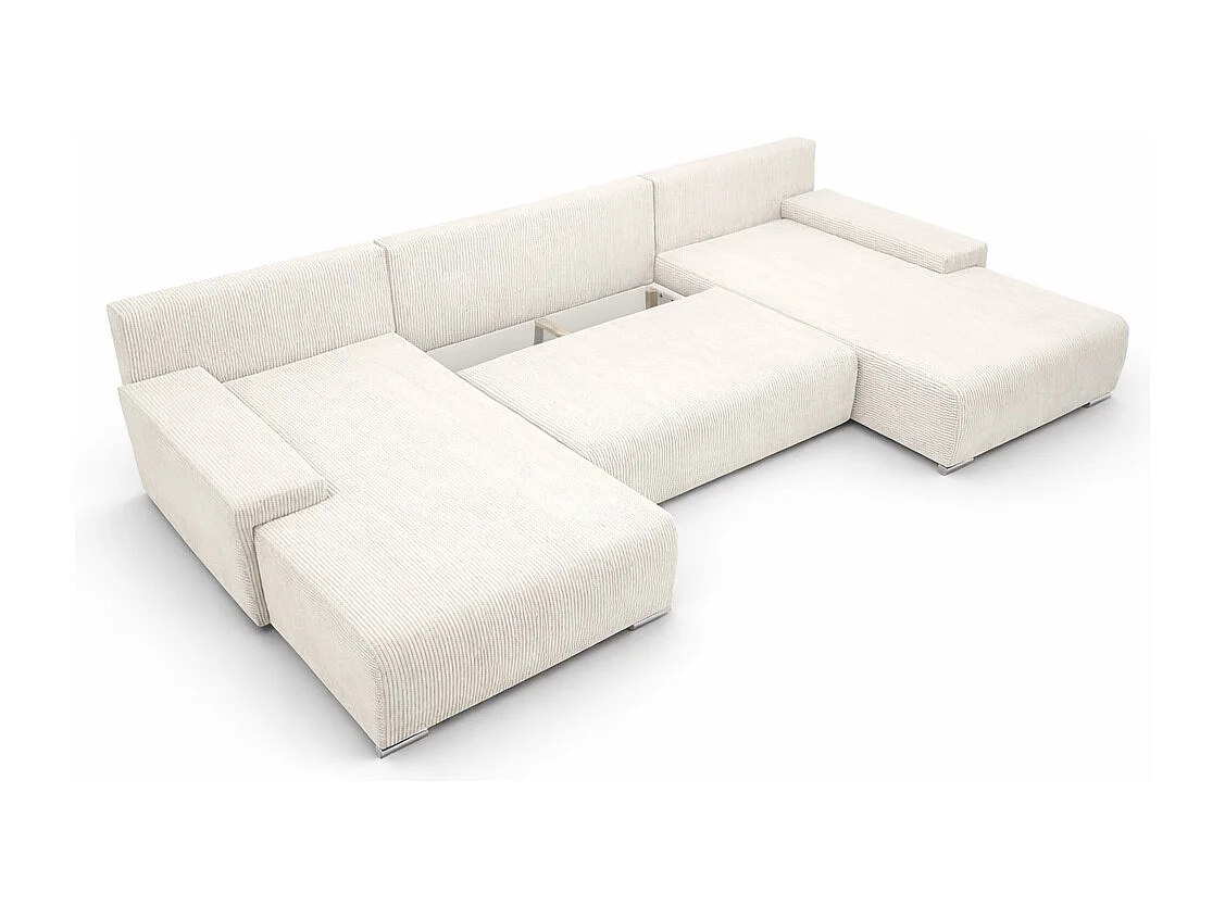 Canapé d'angle, Canapé en U, Tissu côtelé Poso, Écru, Livorno U
