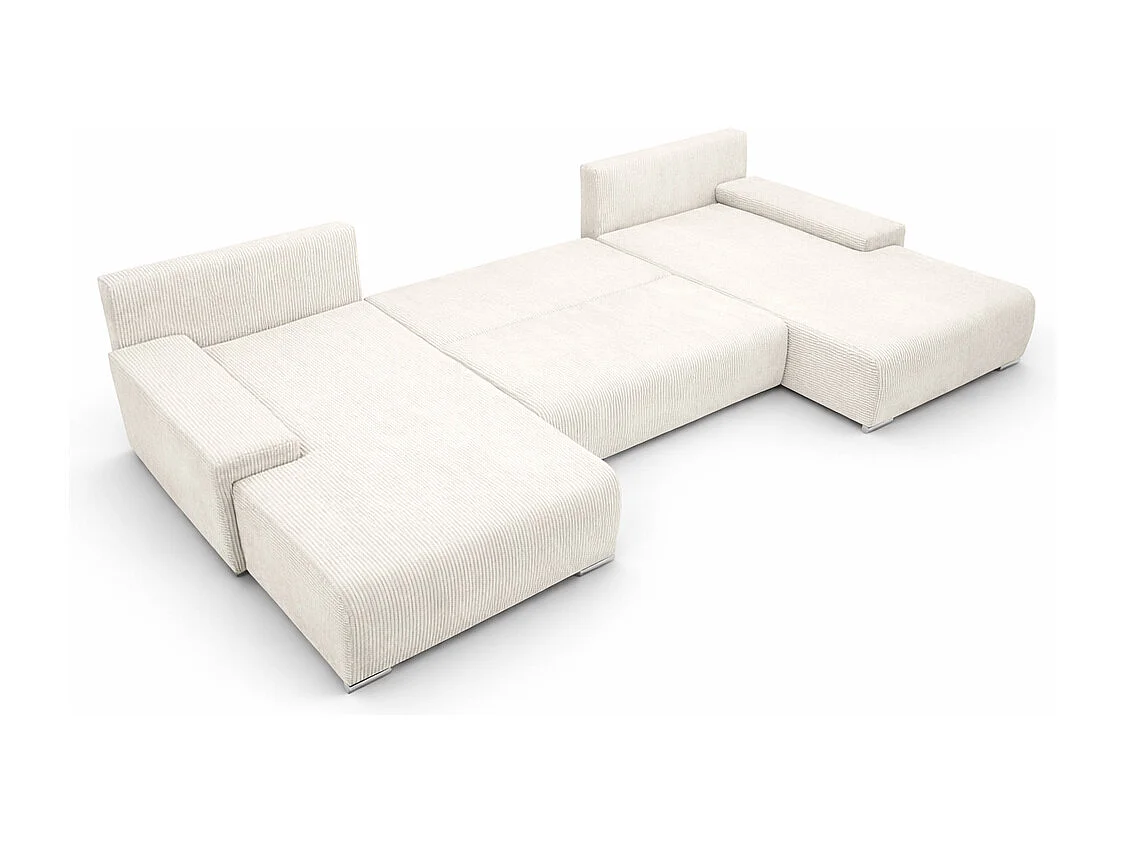 Canapé d'angle, Canapé en U, Tissu côtelé Poso, Écru, Livorno U