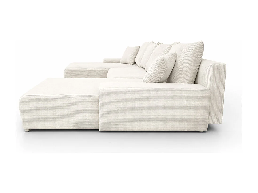 Canapé d'angle, Canapé en U, Tissu côtelé Poso, Écru, Livorno U