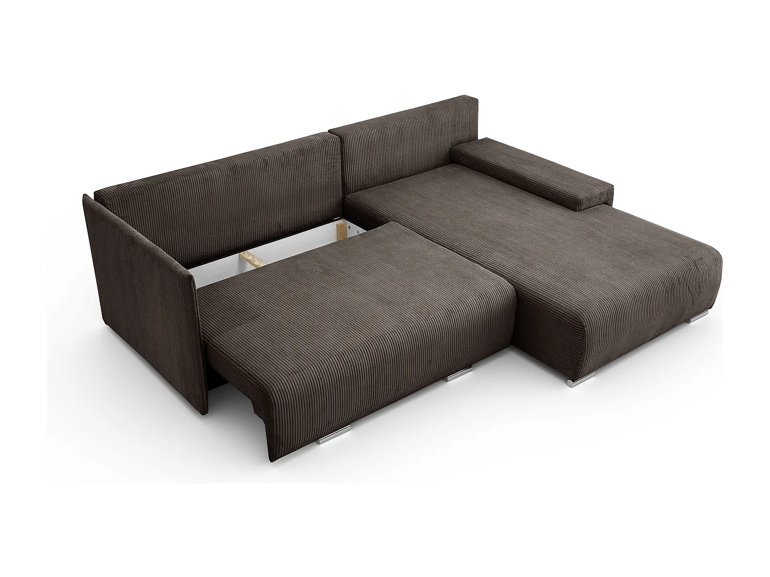 Canapé d'angle, Canapé en L, Tissu côtelé Poso, Marron, Droite, Livorno L