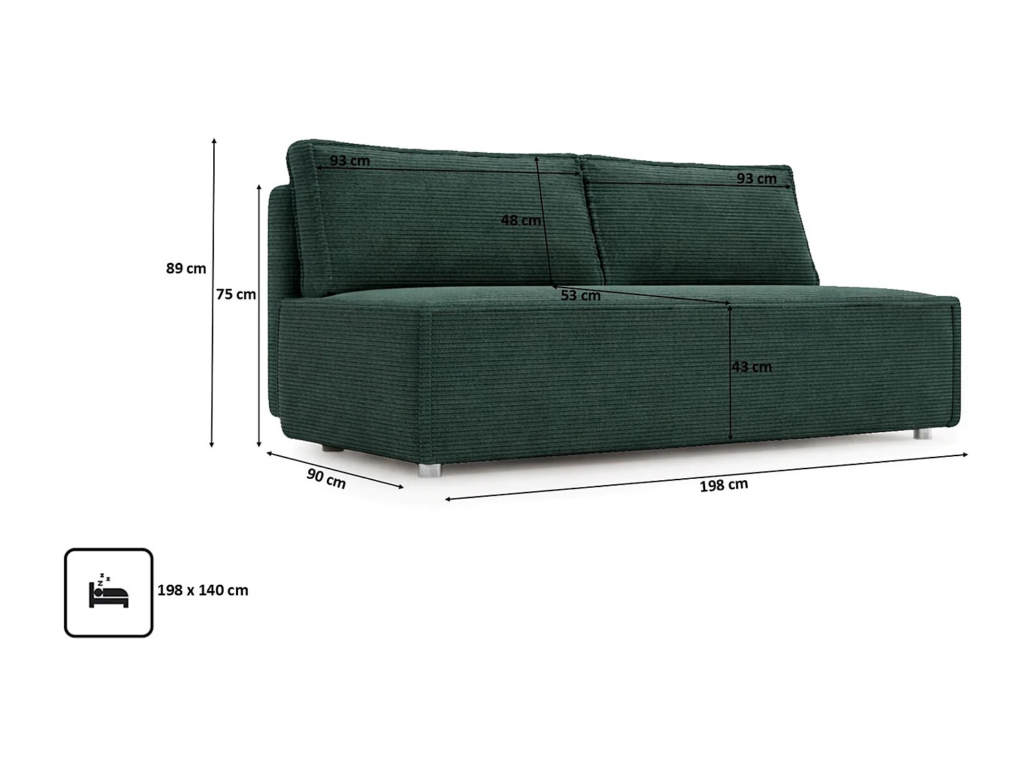 Bank met slaapfunctie en bedkast, slaapbank DUO Poso stof - vele kleuren groente