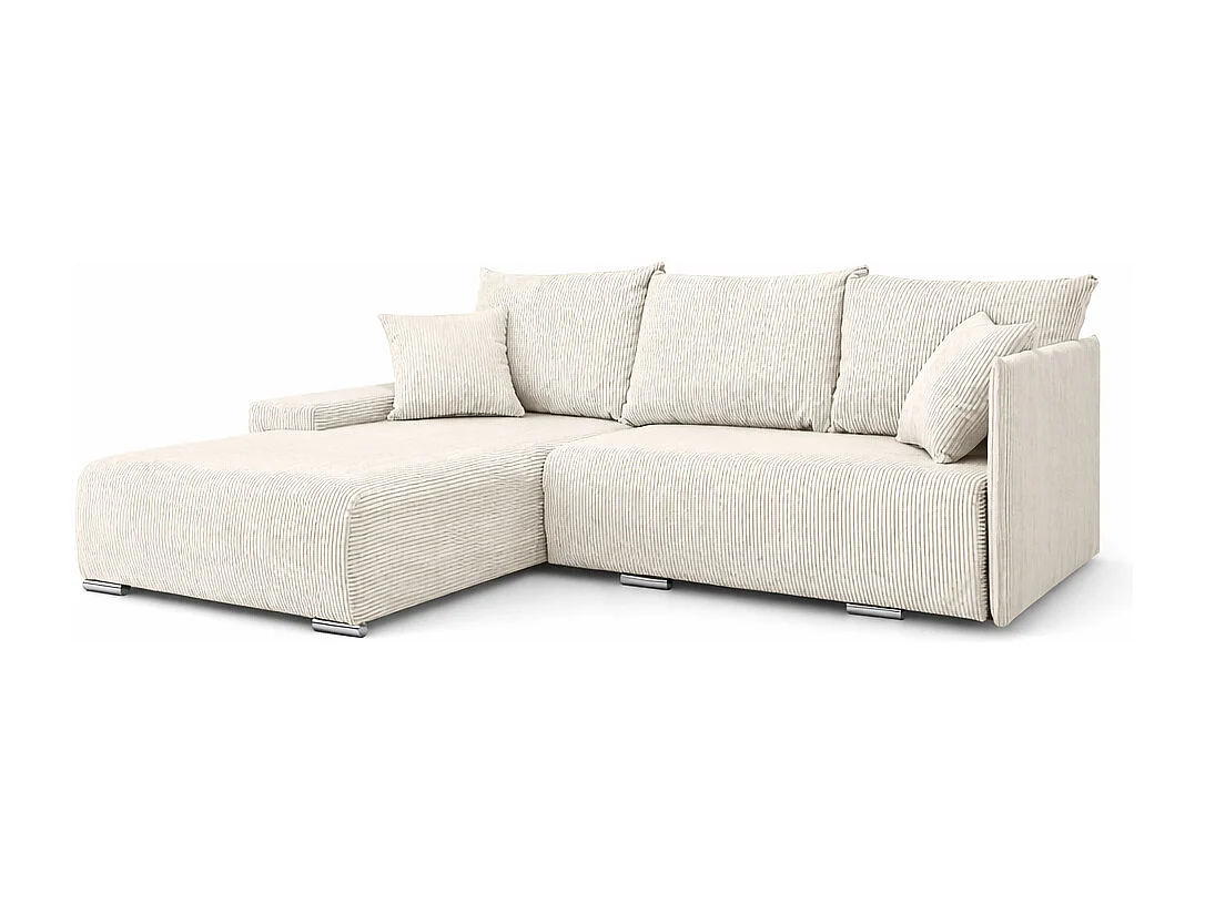 Canapé d'angle, Canapé en L, Tissu côtelé Poso, Écru, Gauche, Livorno L