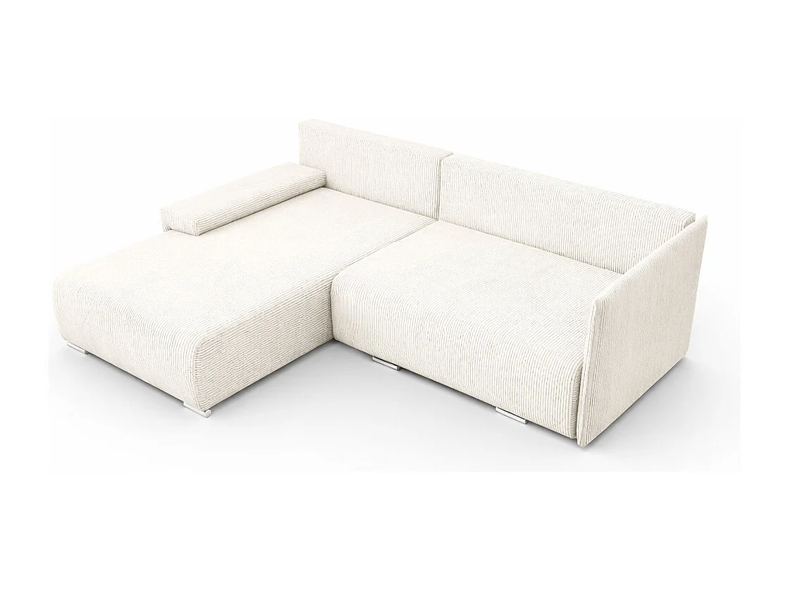Canapé d'angle, Canapé en L, Tissu côtelé Poso, Écru, Gauche, Livorno L